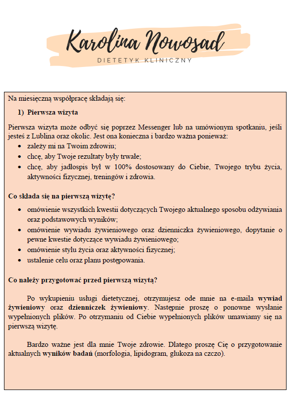 Zasady współpracy, dietetyk